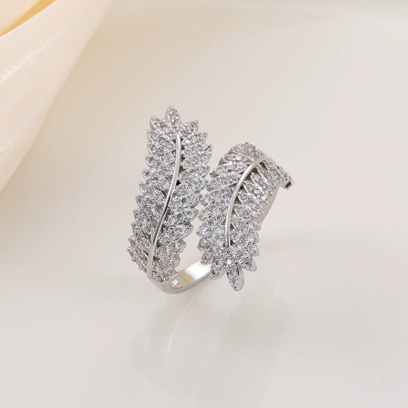 Wholesale Copper Inlaid Zircon Open Ring With Flower Pattern And Plant Style For Men And Women