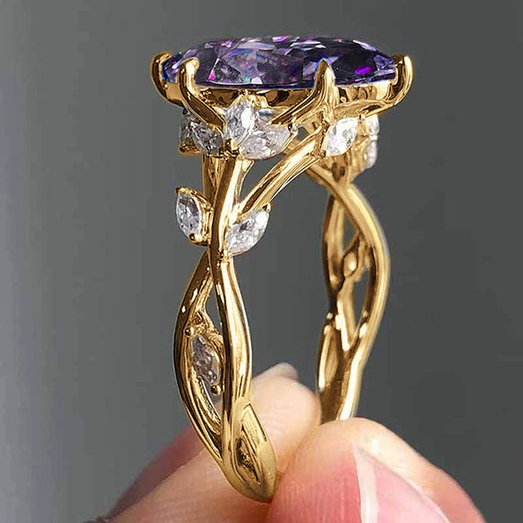 Wholesale Copper Inlaid Zircon Ring For Women Leaf Geometric Design