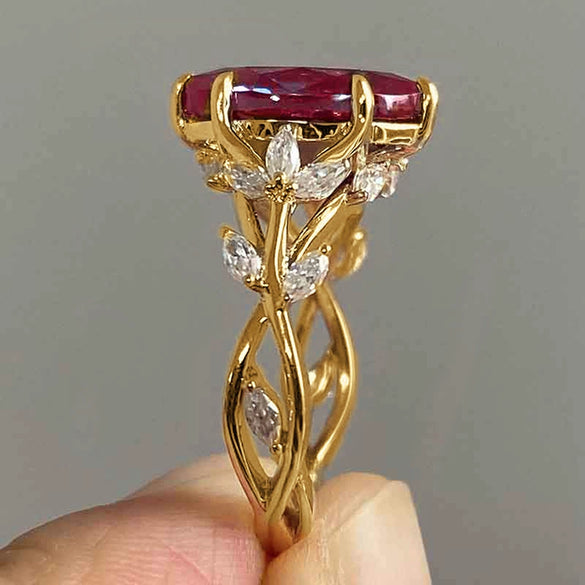 Wholesale Copper Inlaid Zircon Ring For Women Leaf Geometric Design