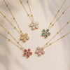 Wholesale Copper Inlaid Zirconia Fivepetal Flower Pendant Necklace Light Luxury Women's O Word Chain