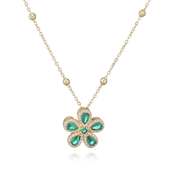 Wholesale Copper Inlaid Zirconia Fivepetal Flower Pendant Necklace Light Luxury Women's O Word Chain