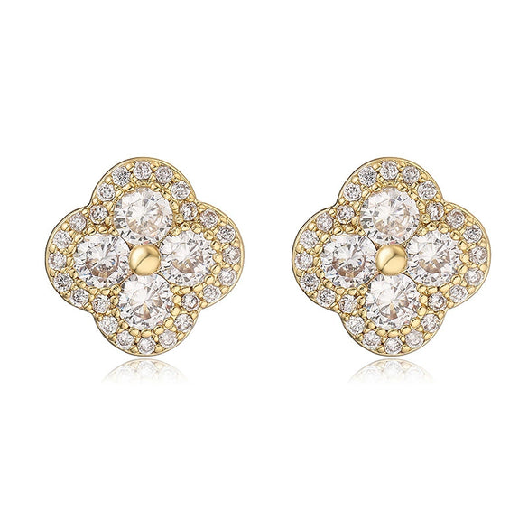 Wholesale Copper Inlaid Zirconia Four Leaf Clover Flower Petal Light Luxury Women's Earrings
