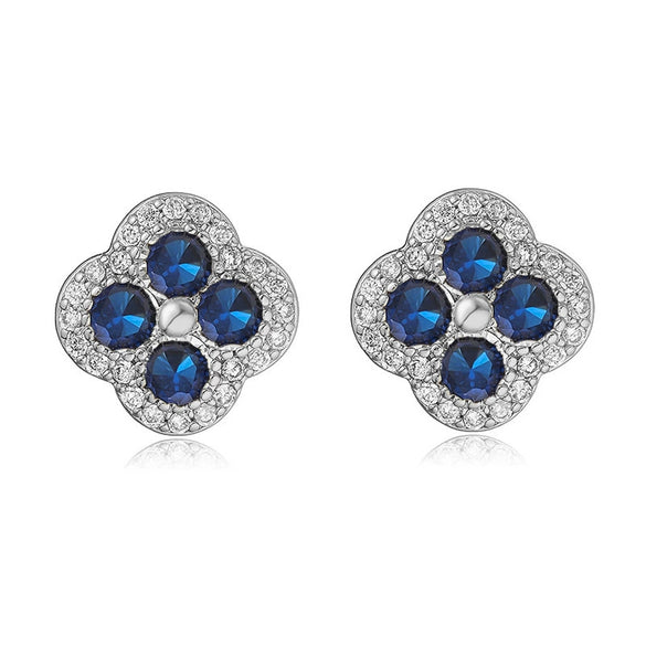 Wholesale Copper Inlaid Zirconia Four Leaf Clover Flower Petal Light Luxury Women's Earrings
