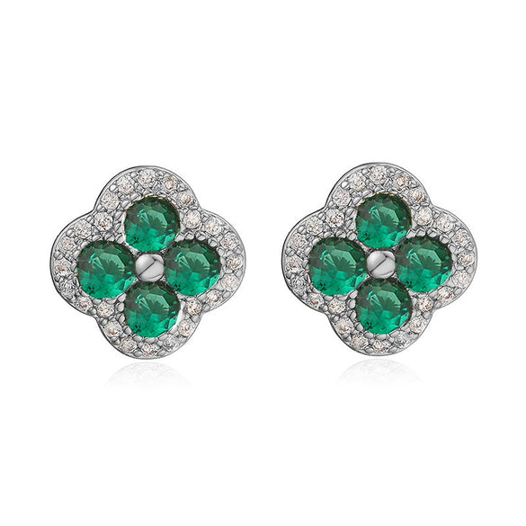 Wholesale Copper Inlaid Zirconia Four Leaf Clover Flower Petal Light Luxury Women's Earrings