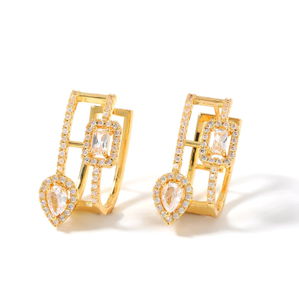 Wholesale Copper Inlaid Zirconium Geometric Water Drop Cut Out Square Earrings For Women Electroplated Simple Stylish