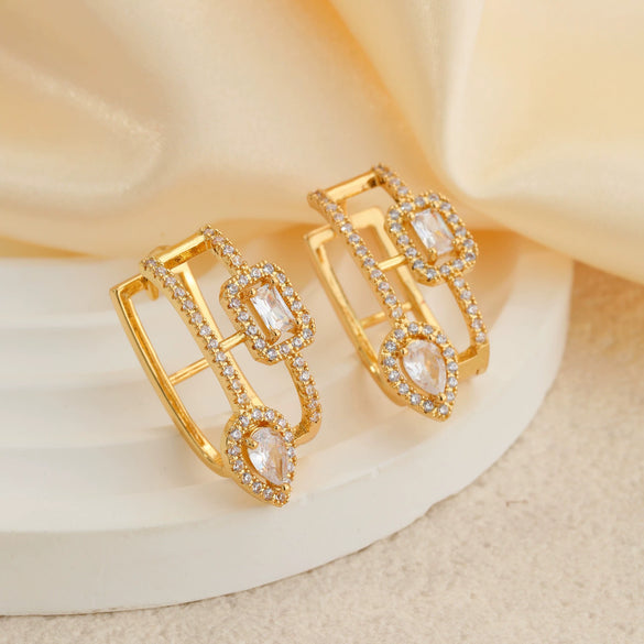 Wholesale Copper Inlaid Zirconium Geometric Water Drop Cut Out Square Earrings For Women Electroplated Simple Stylish