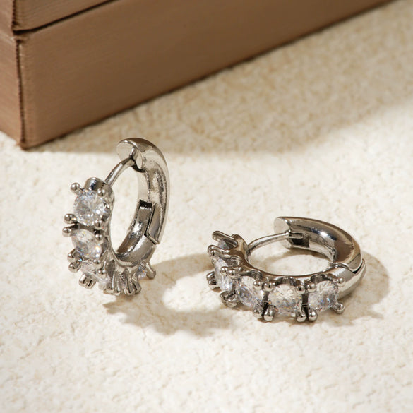 Wholesale Copper Inlaid Zirconium Minimalist Geometric Flower Style Electroplated Women's Earrings