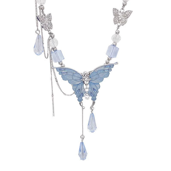 Wholesale Copper Insect Pattern Electroplating Butterfly Tassel Clavicle Necklace For Women