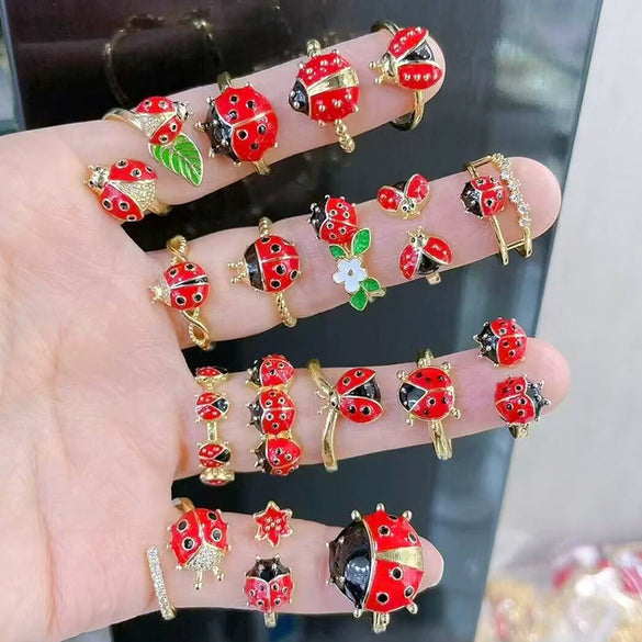 Wholesale Copper Insect Shaped Sweet Style Dripping Oil Ring For Women