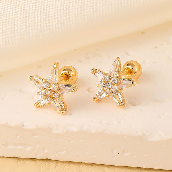 Wholesale Copper Jewelry Inlaid Zircon Star Earrings