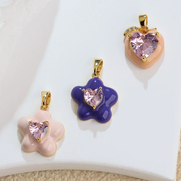 Wholesale Copper Jewelry Lovely Style Geometric And Heart Shape Dripping Oil Necklace Pendant And Ear Accessories