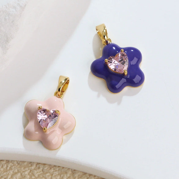 Wholesale Copper Jewelry Lovely Style Geometric And Heart Shape Dripping Oil Necklace Pendant And Ear Accessories
