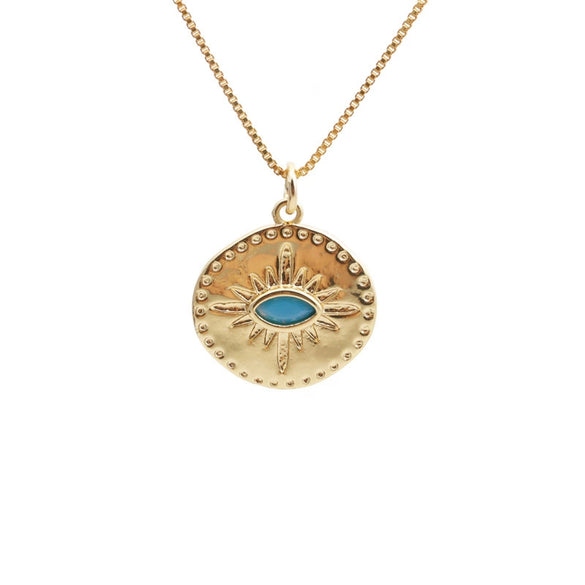 Wholesale Copper Jewelry With Devil's Eye Pattern And Real Gold Plated Treatment Unisex Box Chain Necklace