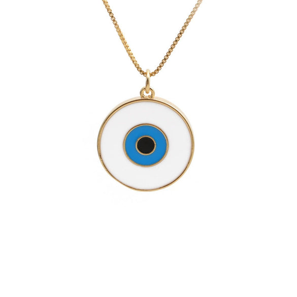 Wholesale Copper Jewelry With Devil's Eye Pattern And Real Gold Plated Treatment Unisex Box Chain Necklace