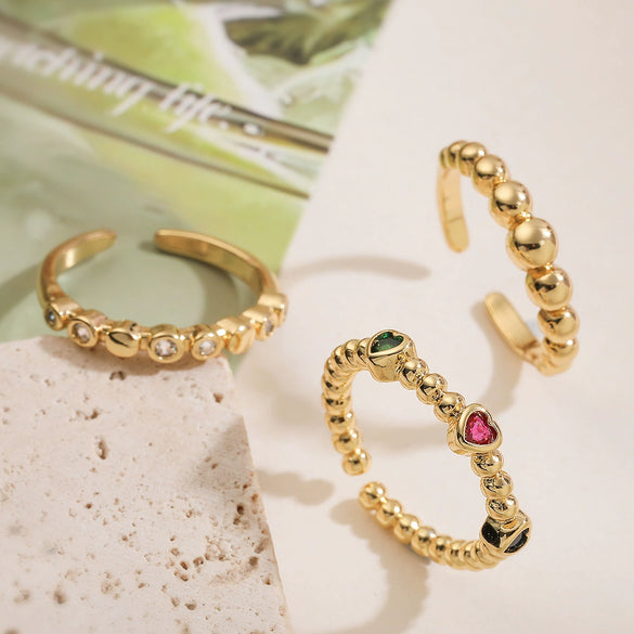 Wholesale Copper 18K Gold Plated Geometric Opening Ring For Women With Microsetting
