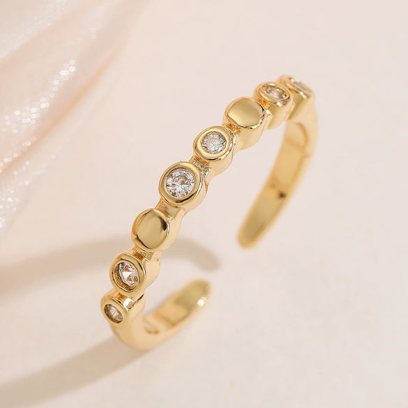 Wholesale Copper 18K Gold Plated Geometric Opening Ring For Women With Microsetting