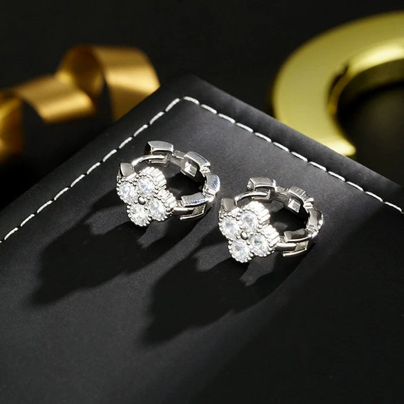Wholesale Copper 18K Real Gold Plated Micropaved Zircon Fourleaf Clover Light Luxury Earrings