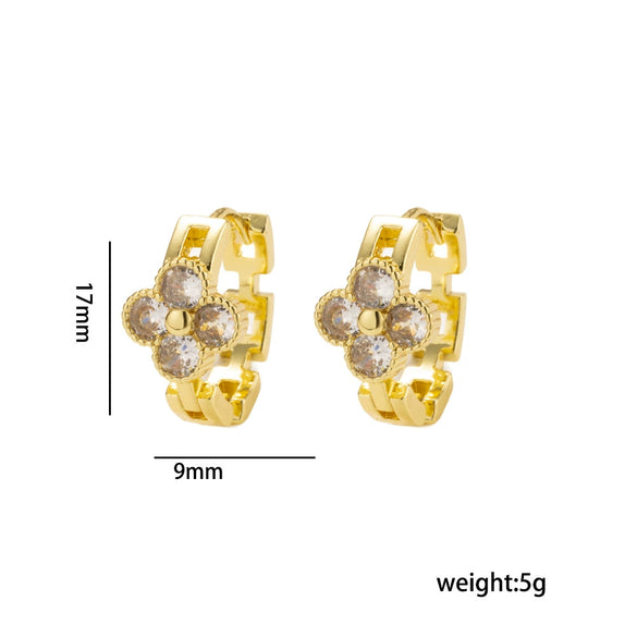 Wholesale Copper 18K Real Gold Plated Micropaved Zircon Fourleaf Clover Light Luxury Earrings