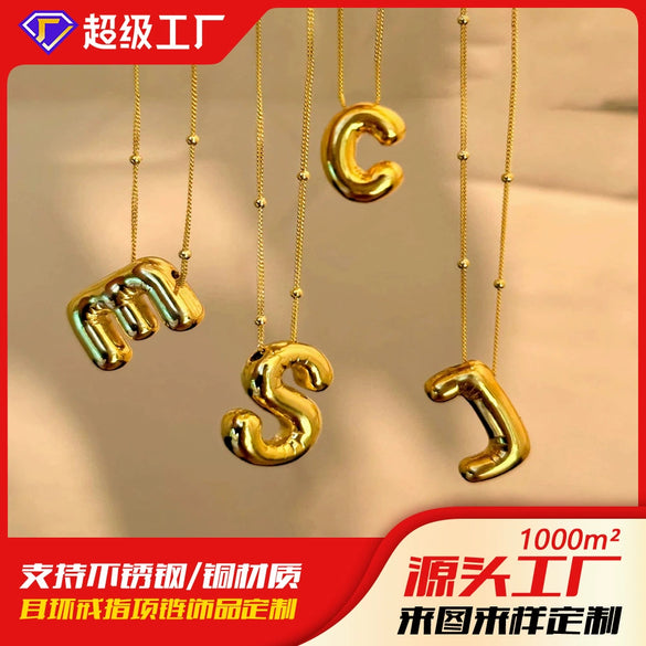 Wholesale Copper Letter Pendant Necklace With Bamboo Chain And Electroplating Treatment