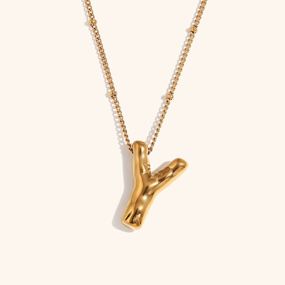 Wholesale Copper Letter Pendant Necklace With Bamboo Chain And Electroplating Treatment