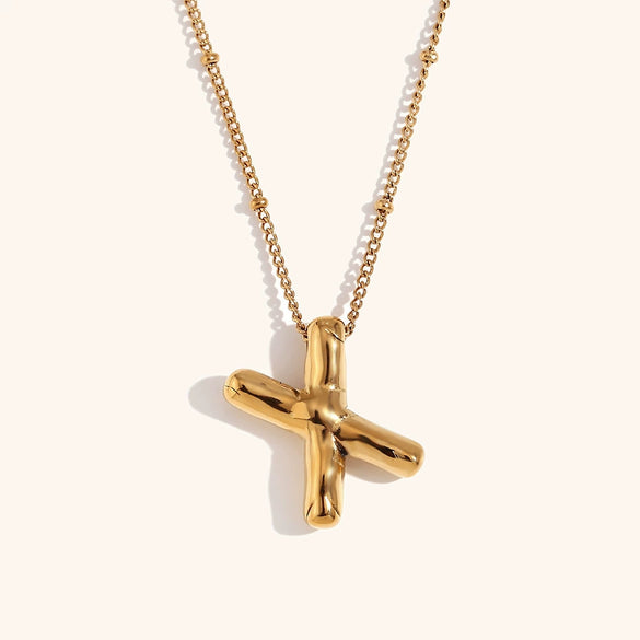 Wholesale Copper Letter Pendant Necklace With Bamboo Chain And Electroplating Treatment