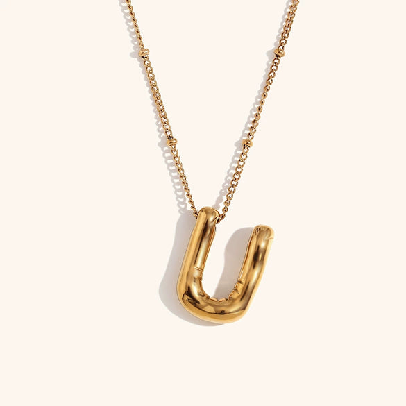 Wholesale Copper Letter Pendant Necklace With Bamboo Chain And Electroplating Treatment