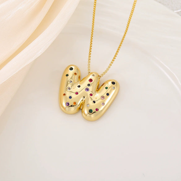 Wholesale Copper Letter Pendant Necklace With Smooth Color And Zircon Inlay Hip Hop Style Creative And Personalized
