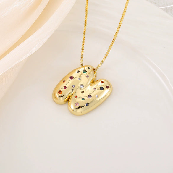 Wholesale Copper Letter Pendant Necklace With Smooth Color And Zircon Inlay Hip Hop Style Creative And Personalized