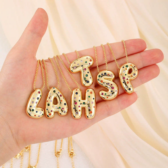 Wholesale Copper Letter Pendant Necklace With Smooth Color And Zircon Inlay Hip Hop Style Creative And Personalized