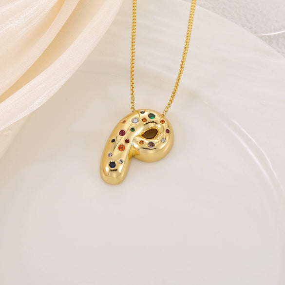 Wholesale Copper Letter Pendant Necklace With Smooth Color And Zircon Inlay Hip Hop Style Creative And Personalized
