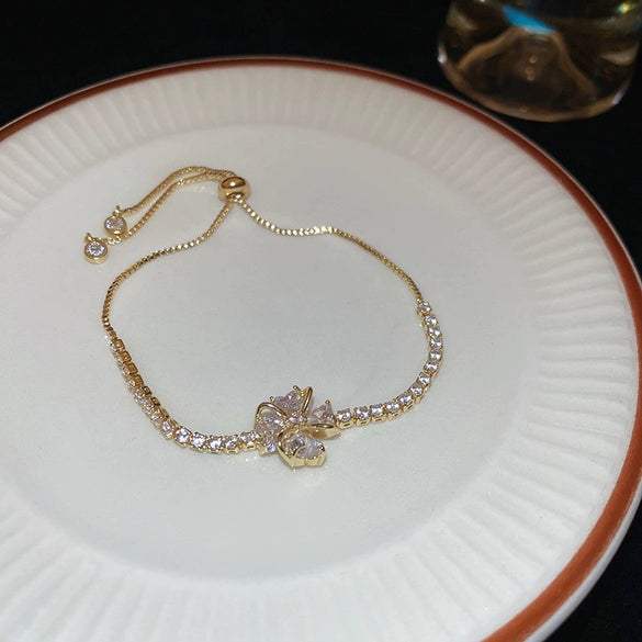 Wholesale Copper Letter Zirconia Inlayed Fashion Exquisite Cold Style Light Luxury High End Feeling Temperament Women's Bracelet