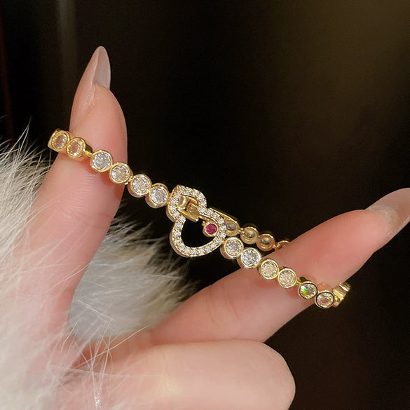 Wholesale Copper Letter Zirconia Inlayed Fashion Exquisite Cold Style Light Luxury High End Feeling Temperament Women's Bracelet