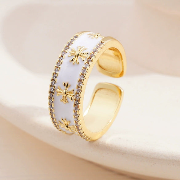 Wholesale Copper Light Luxury Geometric Oil Dropping Enamel Open Ring Jewelry For Women With Electroplating