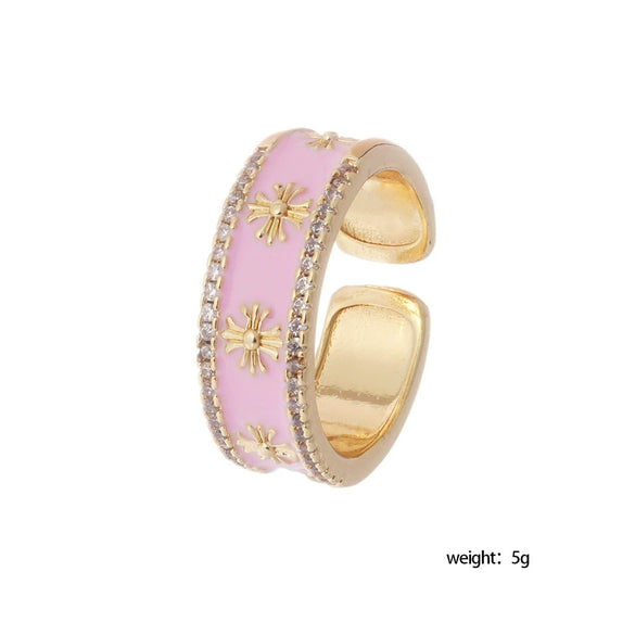 Wholesale Copper Light Luxury Geometric Oil Dropping Enamel Open Ring Jewelry For Women With Electroplating