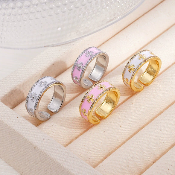 Wholesale Copper Light Luxury Geometric Oil Dropping Enamel Open Ring Jewelry For Women With Electroplating