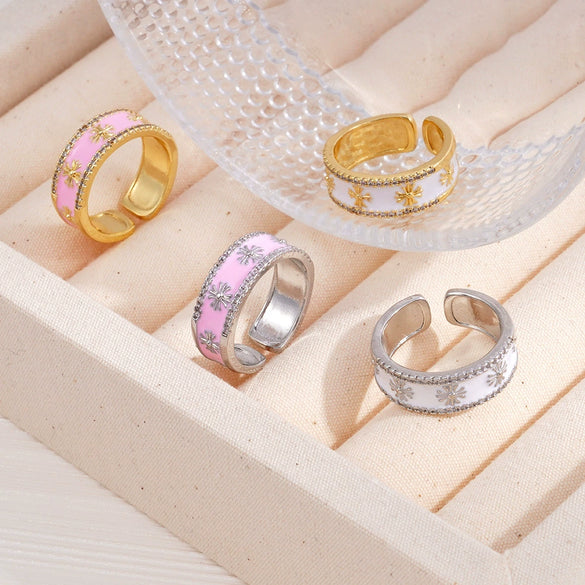 Wholesale Copper Light Luxury Geometric Oil Dropping Enamel Open Ring Jewelry For Women With Electroplating