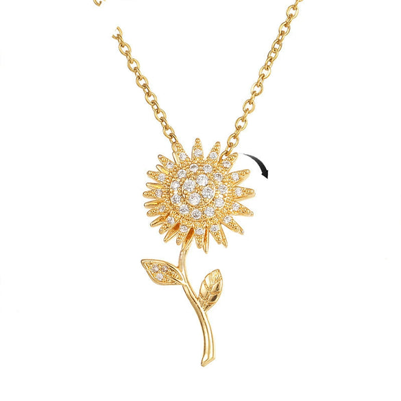 Wholesale Copper Light Luxury Style Flower Rotating Pendant Necklace With Micro Inlaid Zircon And Ochain