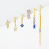 Wholesale Copper Light Luxury Tassel Sapphire Earrings With Geometric And Flower Pattern And Inlaid Zircon