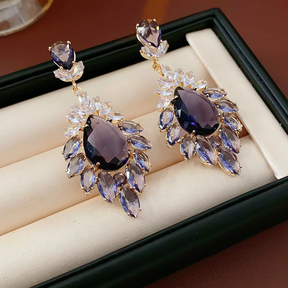 Wholesale Copper Medieval Vintage Geometric Flower Drop Zircon Earrings For Women