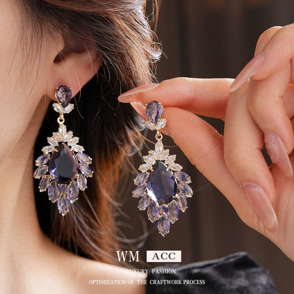 Wholesale Copper Medieval Vintage Geometric Flower Drop Zircon Earrings For Women