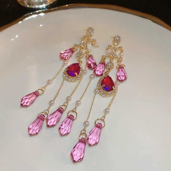 Wholesale Copper Medieval Vintage Geometric Flower Drop Zircon Earrings For Women