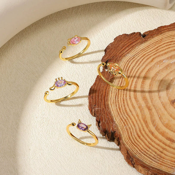 Wholesale Copper Micro Inlaid Color Crystal Zircon Cartoon Ring Electroplated Cute Style