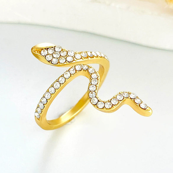 Wholesale Copper Micro Inlaid Zircon Winding Snake Ring Animal Style Electroplated For Women