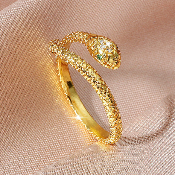 Wholesale Copper Micro Inlaid Zircon Winding Snake Ring Animal Style Electroplated For Women