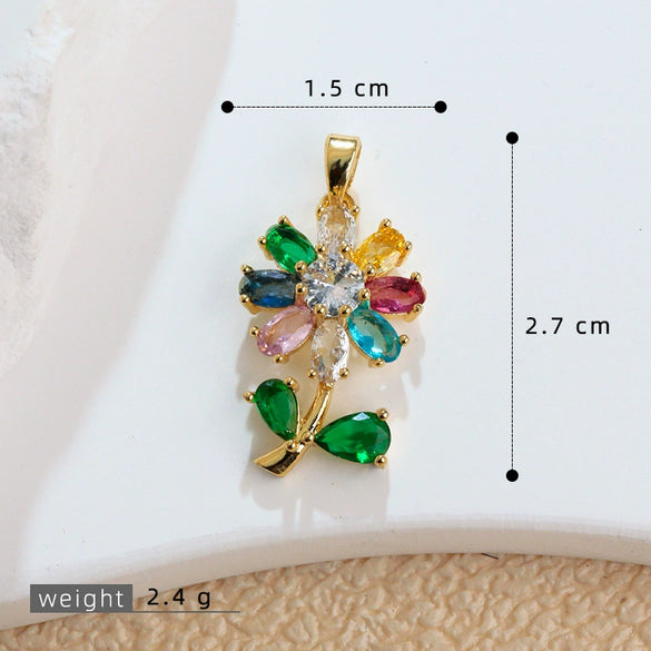 Wholesale Copper Microinlaid Flower Necklace With Zircon And Oil Painting Pendant For Women Electroplated Fashionable And Versatile Clavicle Chain Jewelry