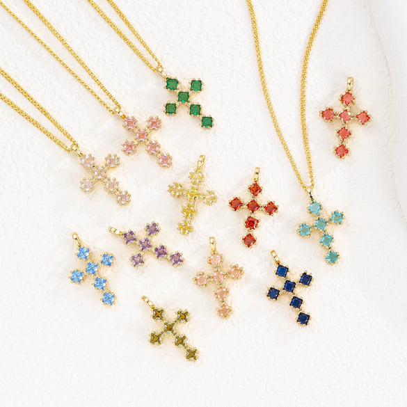 Wholesale Copper Microinlaid Zircon Cross Necklace Women's Retro Light Luxury Highend Clavicle Chain Elegant Allmatch Accessories