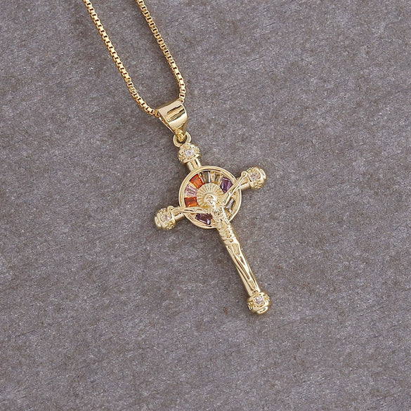 Wholesale Copper Microinlaid Zircon Cross Pendant Hiphop Necklace Electroplated Unisex