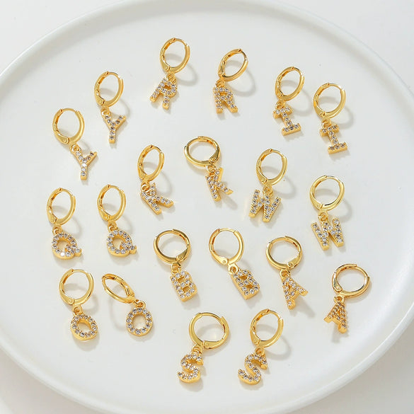 Wholesale Copper Microinlaid Zircon Letter Earring For Women
