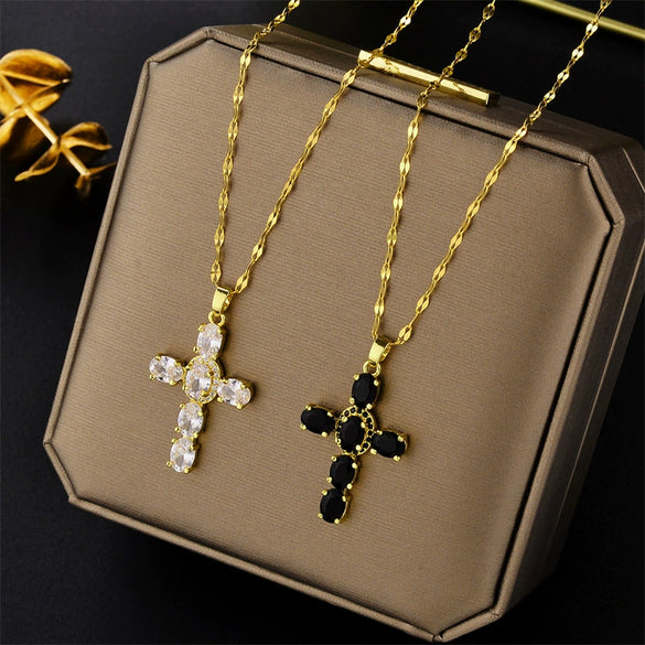Wholesale Copper Microinlaid Zircon Multicolor Cross Pendant Hip Hop Necklace With Clavicle Chain And Twisted Chain Mixed Gem Inlay Styling With Letters Numbers Text