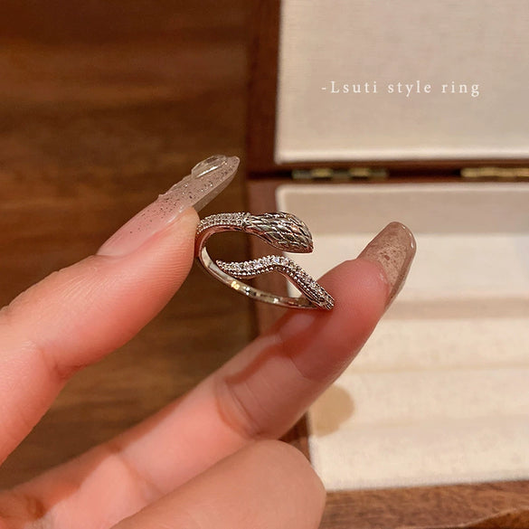 Wholesale Copper Microinlaid Zircon Snakeshaped Open Women's Ring With Electroplating